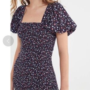 UO Carnation Smocked Puff Sleeve Mini Dress